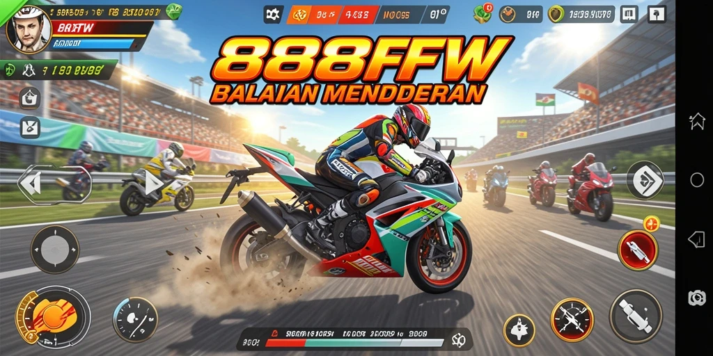 Tampilan gameplay balapan motor yang intens dan mengasyikkan.