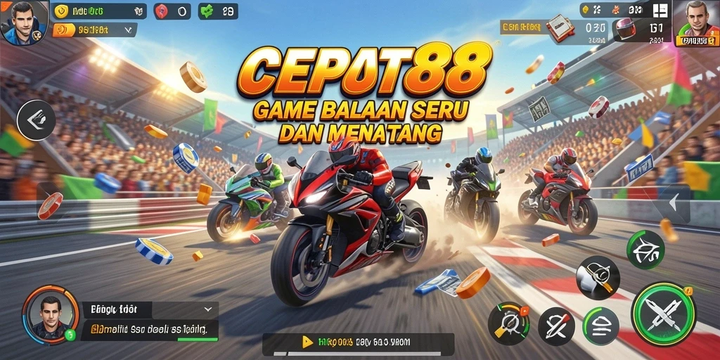 Screenshot utama CEPAT88 menampilkan balapan yang penuh aksi.