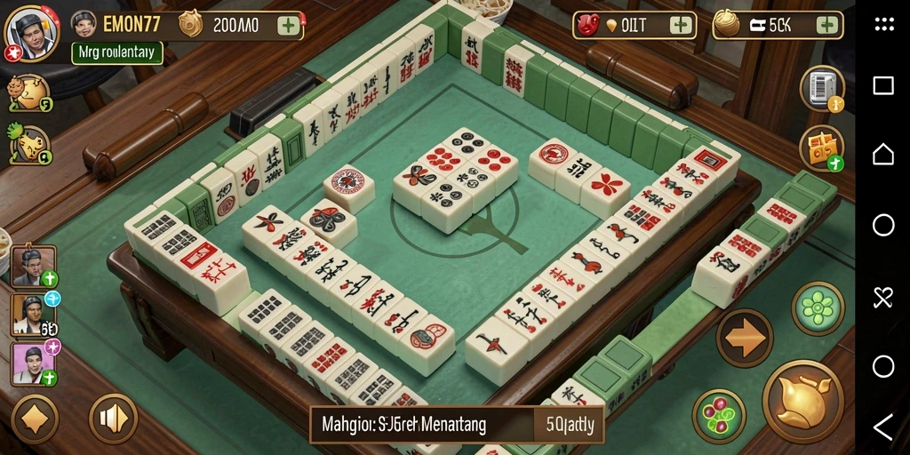 Screenshot EMON77 menampilkan aksi seru permainan Mahjong yang mendebarkan.