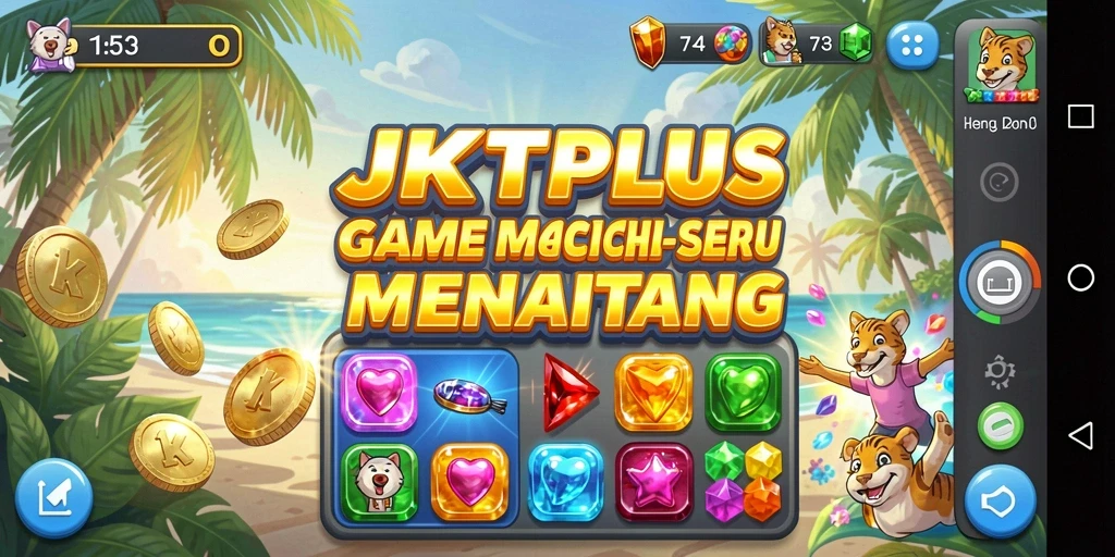 Tampilan gameplay seru di JKTPLUS dengan aksi Match-3 yang intens.