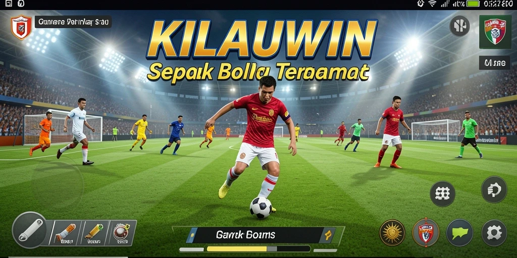 Screenshot KILAUWIN menampilkan aksi sepak bola seru di lapangan.