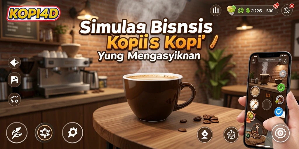 Tampilan bermain KOPI4D dengan berbagai pilihan kopi dan kedai yang unik.