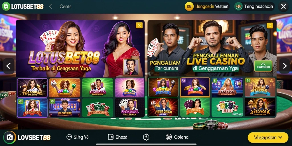 Tampilan gameplay mendebarkan dari LOTUSBET88 dengan dealer langsung.