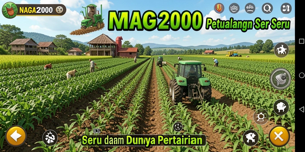 Tangkapan layar dari gameplay seru di NAGA2000 yang memperlihatkan ladang yang subur.