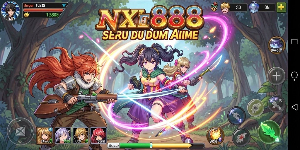Tampilan seru dari gameplay NX888 dalam dunia anime.