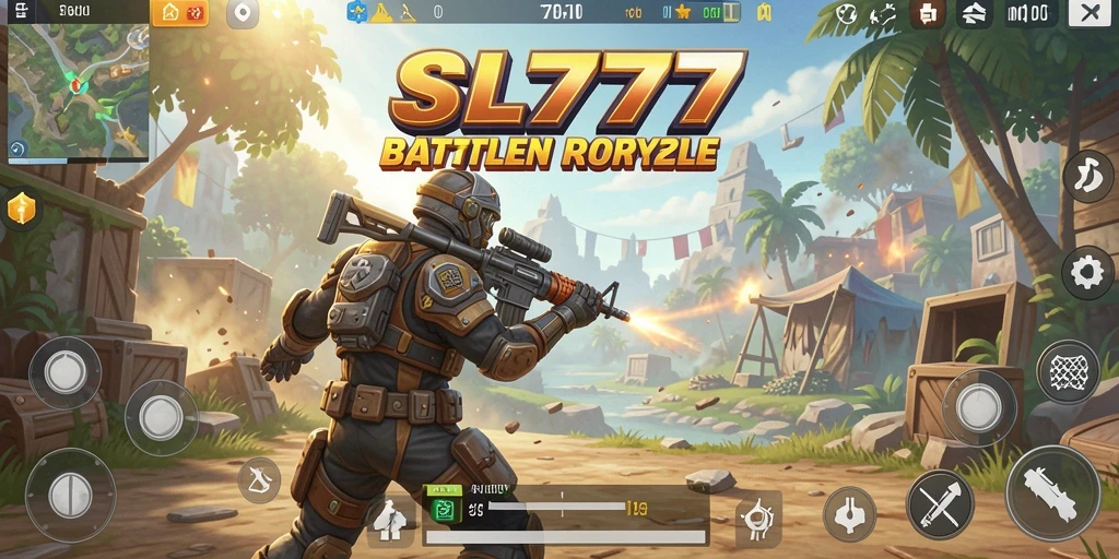 Screenshot SL777 menampilkan aksi pertarungan Battle Royale yang mendebarkan.