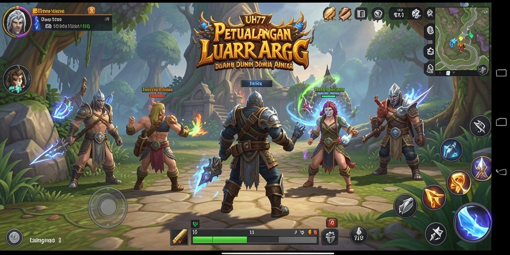 Tangkapan layar utama UH77 menampilkan aksi seru dalam petualangan ARPG.